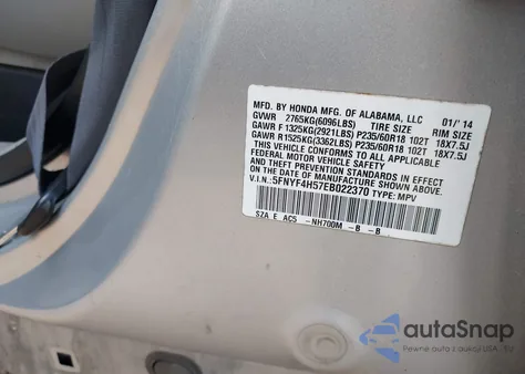 2014 Honda Pilot Ex-L from USA, damaged, VIN 5FNYF4H57EB022370